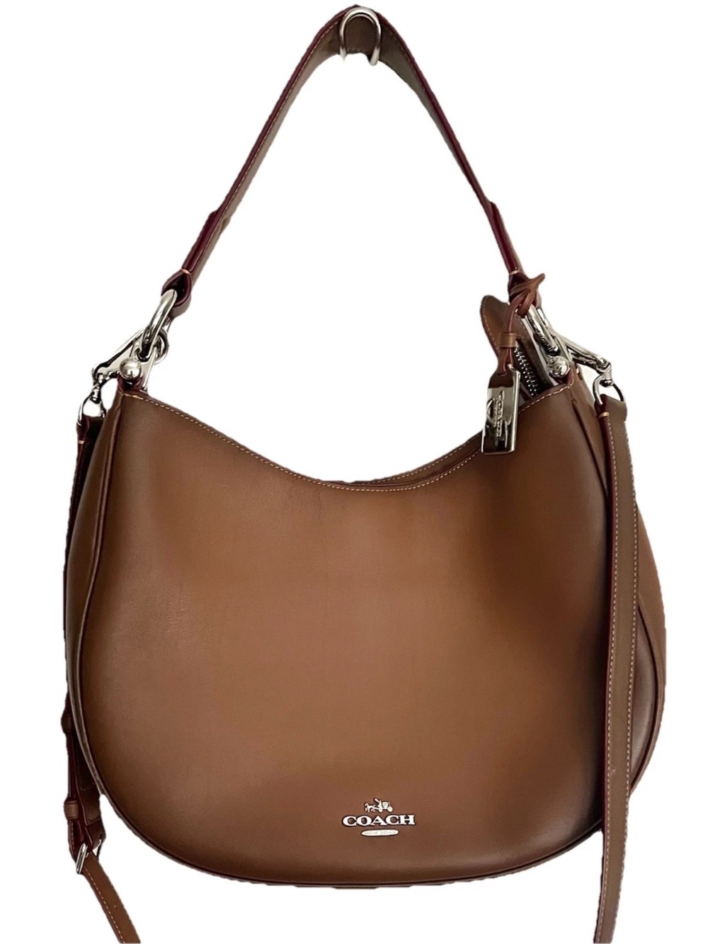 Coach Nomad Mae Burnished Glovetanned Leather Brown Hobo Crossbody Bag 54868